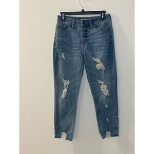 Women's SO jeans size 7 juniors distress high rise curvy crop raw hem